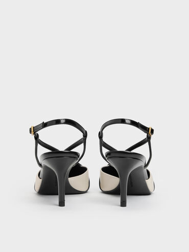Two-Tone Pointed Slingback Pumps, Black Box, hi-res