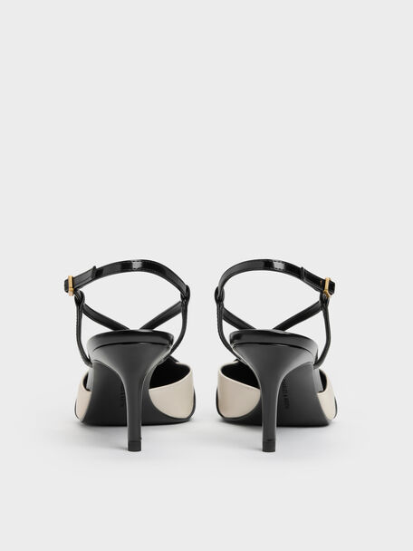 Two-Tone Pointed Slingback Pumps, Black Box, hi-res