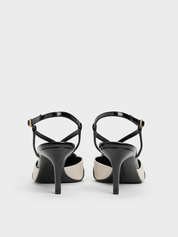 Two-Tone Pointed Slingback Pumps, Black Box, hi-res