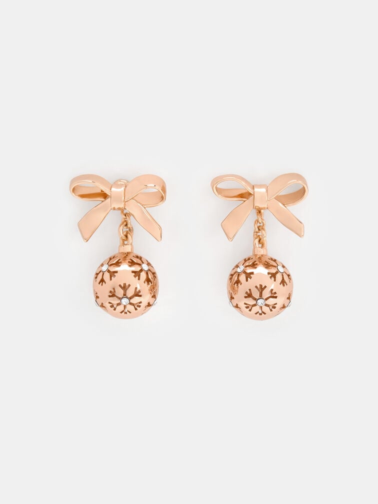 Athalia Crystal-Embellished Bow Snowflake-Ball Drop Earrings, Rose Gold, hi-res
