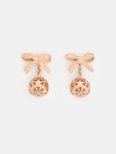 Athalia Crystal-Embellished Bow Snowflake-Ball Drop Earrings, Rose Gold, hi-res