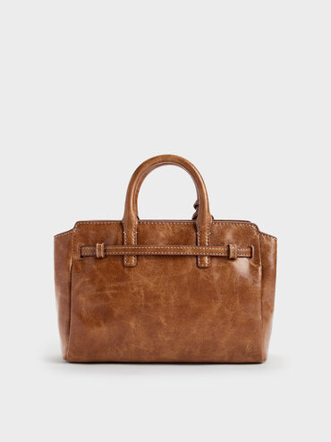 Mini Delfina Belted Tote Bag, Distressed Tan, hi-res