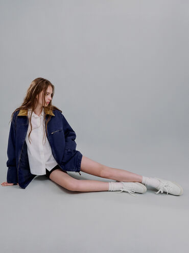 Faux Suede Two-Tone Low-Top Sneakers, White, hi-res