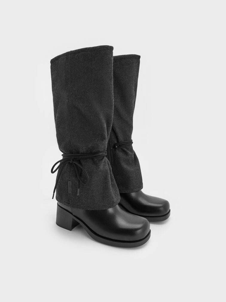 Felt Tie-Around Knee-High Boots, Dark Grey, hi-res