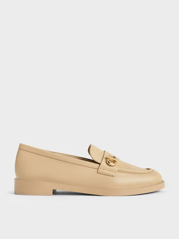 Metallic-Accent Loafers, Beige, hi-res