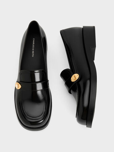 Hettie Metallic-Buckle Strap Loafers, Black Box, hi-res