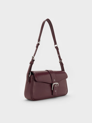 Blaise Belted Shoulder Bag, Wineberry Red, hi-res