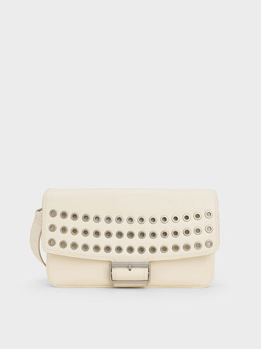 Liv Grommet Chain-Handle Shoulder Bag, Cream, hi-res