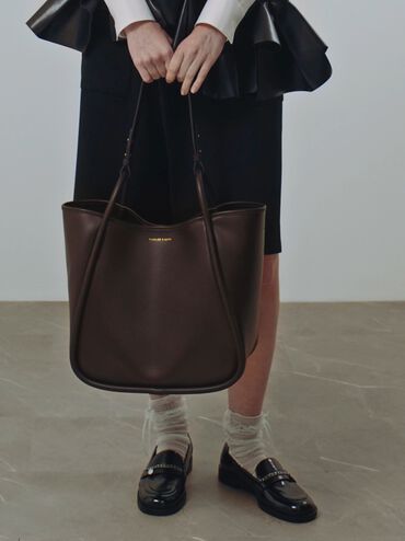 Lyla Tubular Slouchy Tote Bag, Espresso Brown, hi-res