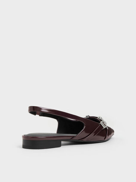 Aira Buckled-Strap Slingback Flats, Burgundy, hi-res