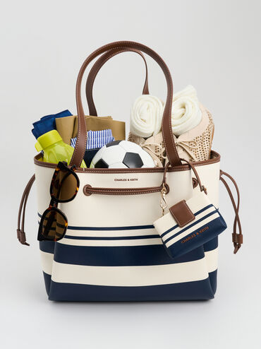 Hanya Canvas Striped Drawstring Tote Bag, Multi, hi-res