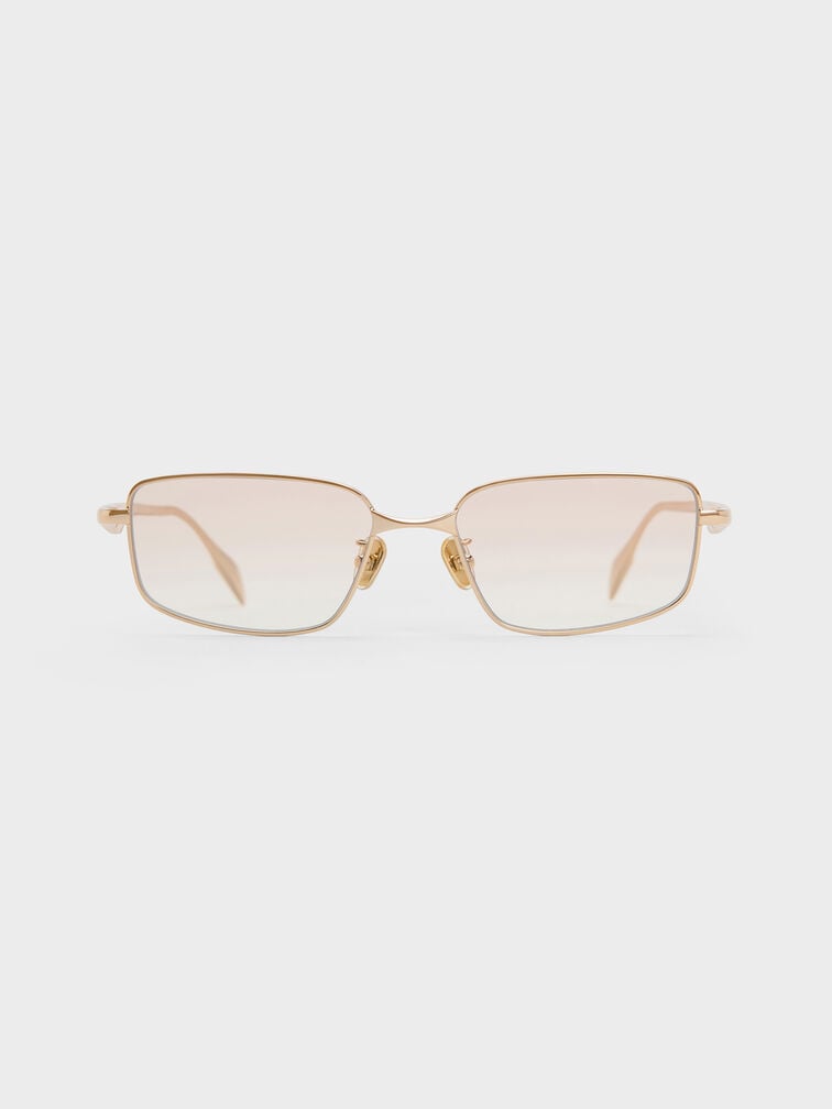 Celestia Metal-Rim Tinted Rectangular Sunglasses, Light Gold, hi-res