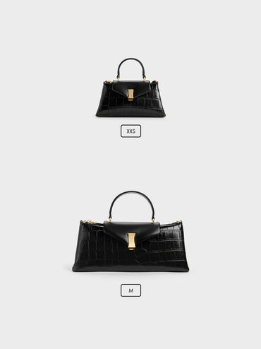 Lilibet Croc-Effect Elongated Top Handle Bag, Black, hi-res