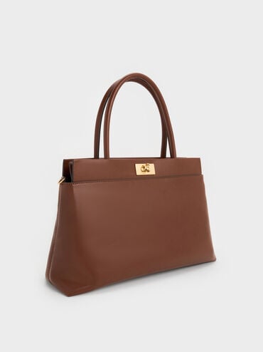 Lennie Top Handle Satchel Bag, Dark Brown, hi-res