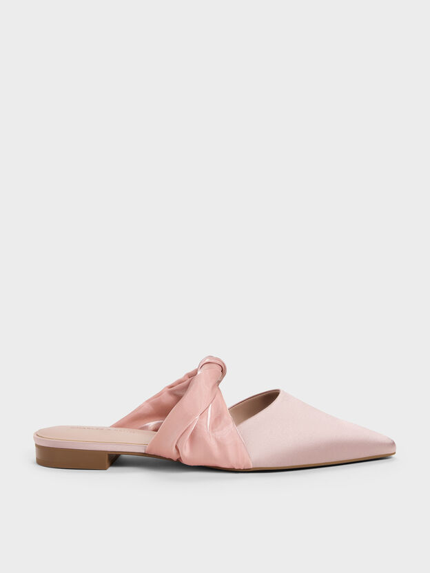 Satin Twisted-Strap Pointed Mules, Light Pink, hi-res