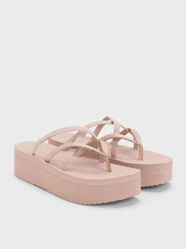 Levy Satin Strappy Flatform Sandals, Light Pink, hi-res
