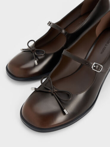 Wendy Bow Kitten-Heel Mary Jane Pumps, Dark Brown, hi-res