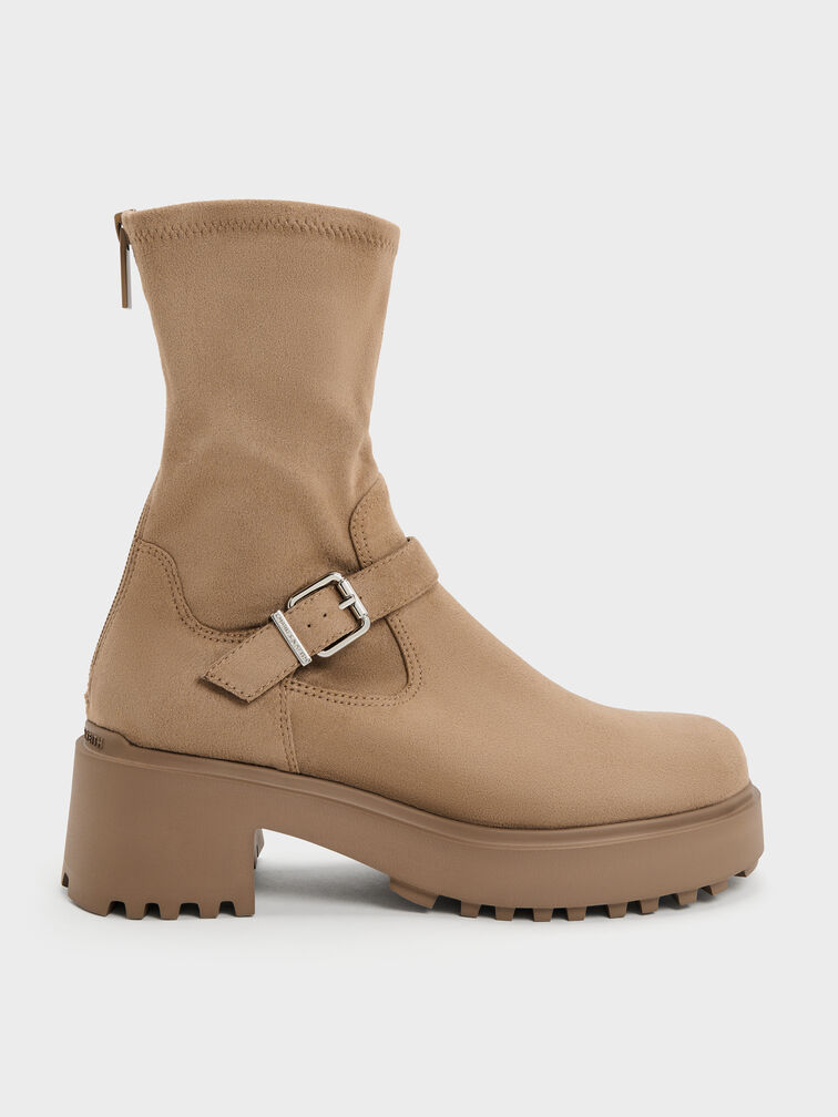 Evan Faux Suede Platform Ankle Boots, Sand, hi-res
