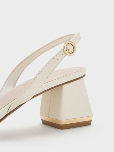 Katarina Metallic-Heel Slingback Pumps, Chalk, hi-res