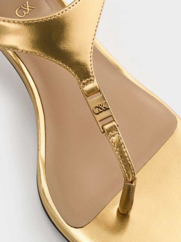 Metallic Leather Thong Kitten Heels, Gold, hi-res