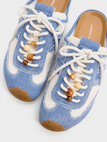 Denim & Leather Slip-On Sneakers, Blue, hi-res