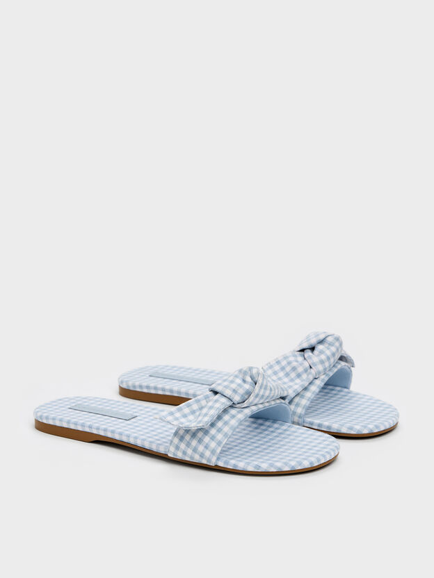 Anika Gingham Knot-Bow Slides, Light Blue, hi-res