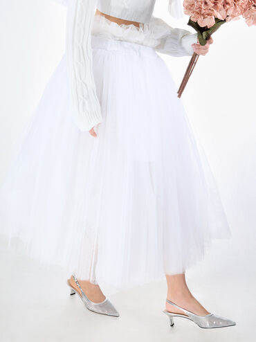 Sequin Mesh & Leather Slingback Kitten Heels, Silver, hi-res