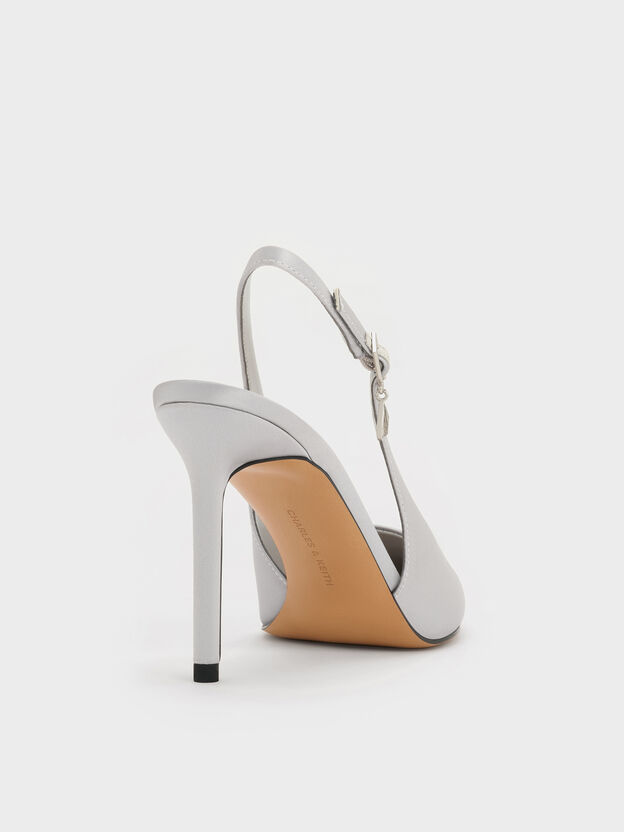 Teardrop-Crystal Pointed Slingback Pumps, Silver, hi-res