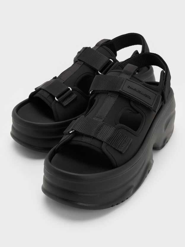 Flatform Sports Sandals, Black Textured, hi-res