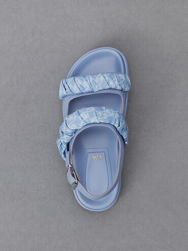 Tully Leather Ruched-Strap Sandals, Light Blue, hi-res