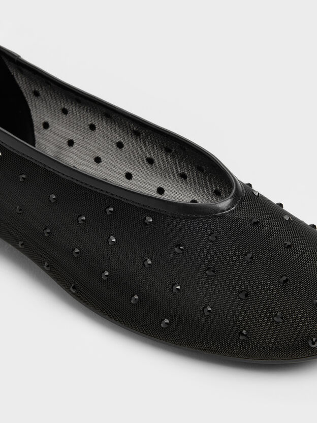 Mesh Crystal Ballet Flats, Black Textured, hi-res