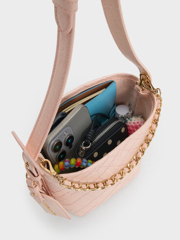 Duo Quilted Chain Bucket Bag, Soft Pink, hi-res
