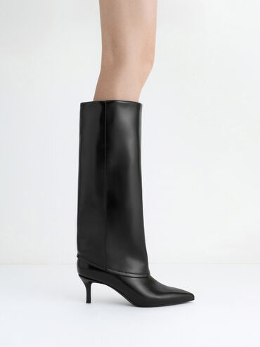 Pointed-Toe Stiletto-Heel Knee-High Boots, Black, hi-res