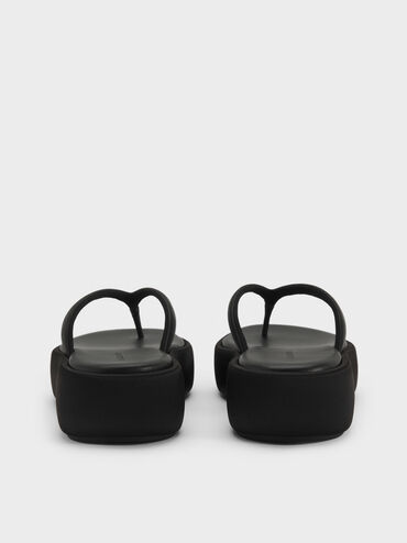 Satin Thong Flatform Sandals, Black Textured, hi-res