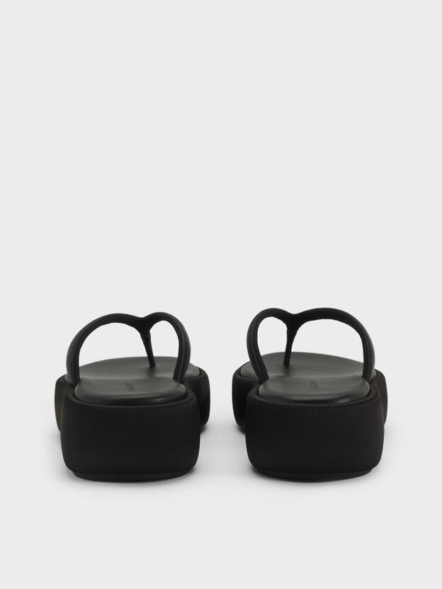 Satin Thong Flatform Sandals, Black Textured, hi-res