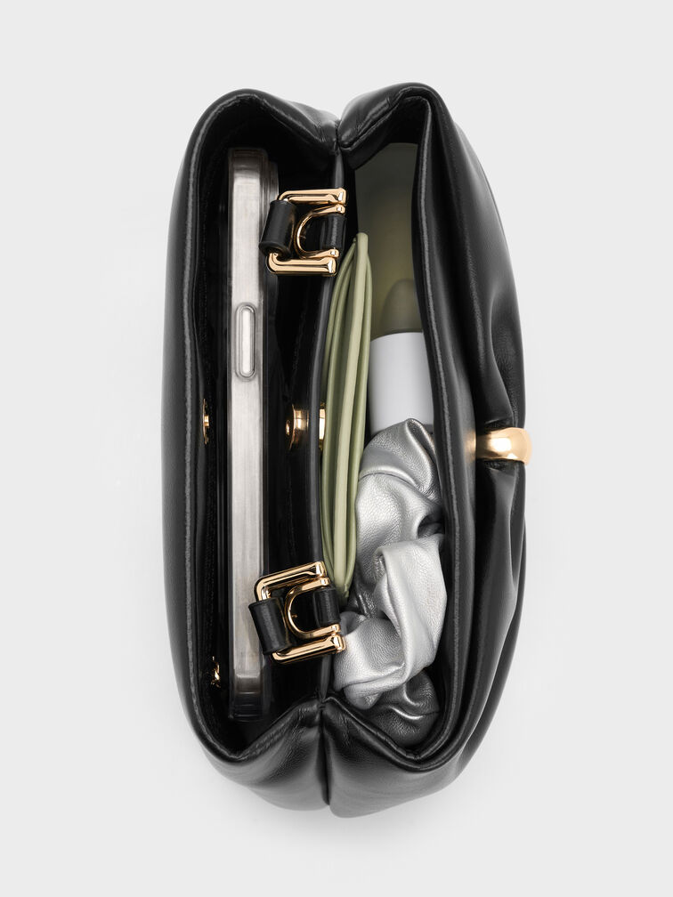 Halsey Ruched Top Handle Bag, Black, hi-res