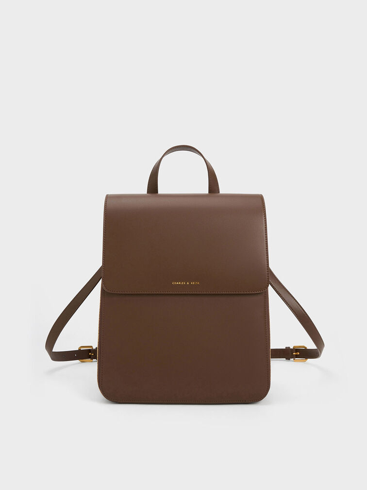 Octavia Front Flap Structured Backpack, Dark Brown, hi-res