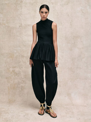 Gabine Metallic Leather Ankle-Strap Thong Sandals, Gold, hi-res