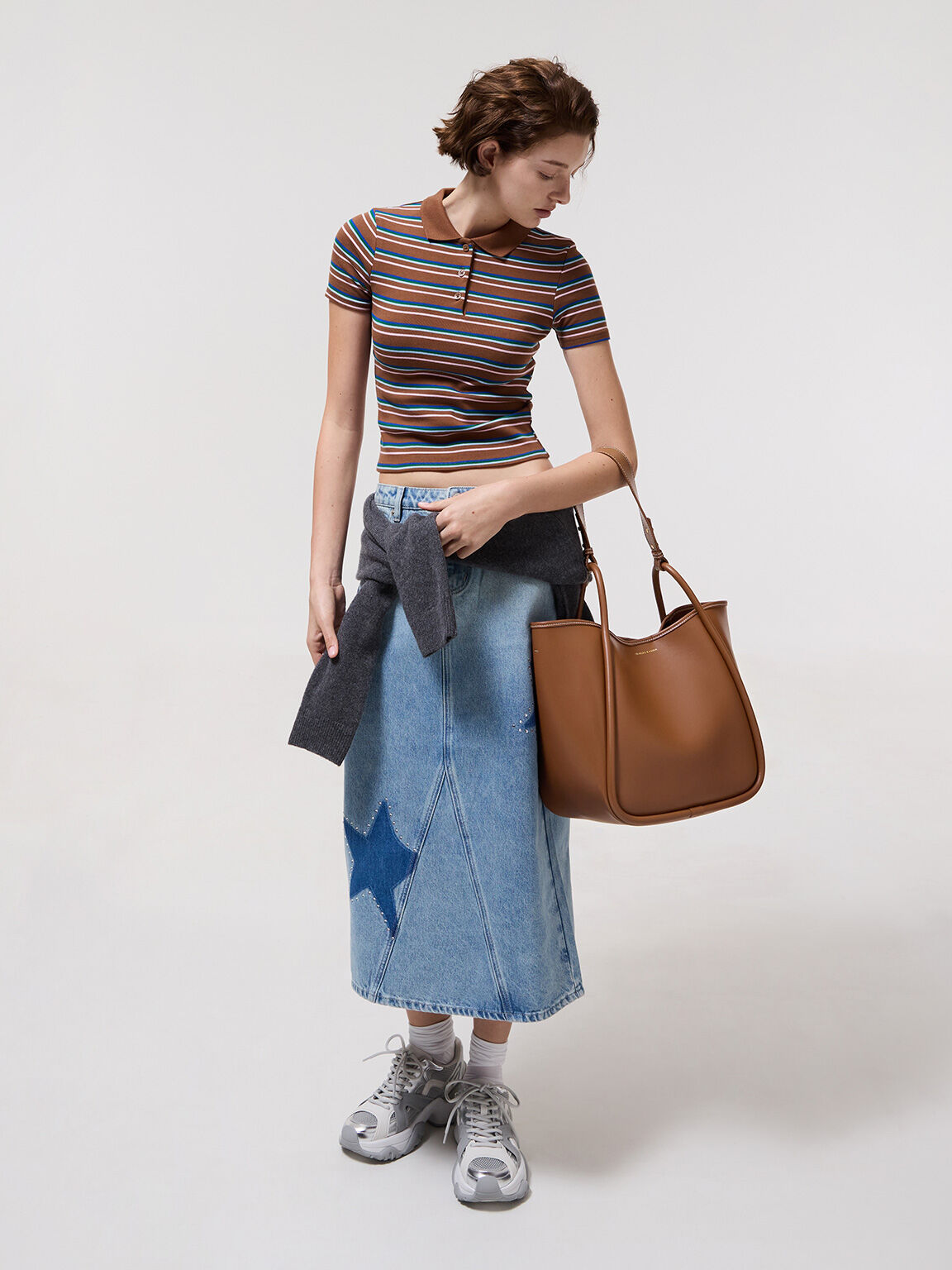 Chocolate Lyla Tubular Slouchy Tote Bag - CHARLES & KEITH UK