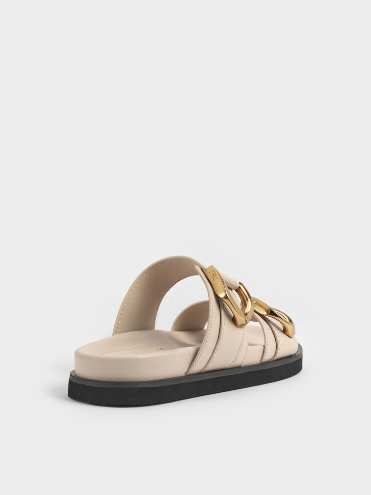 Gabine Gold-Buckle Leather Slides, Oat, hi-res