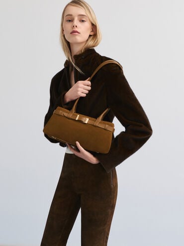 Jody Genuine Suede Belted Shoulder Bag, Ember Brown, hi-res