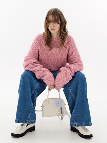 Pearl Beaded-Strap Furry Ball Charm, Sea Salt Blue, hi-res