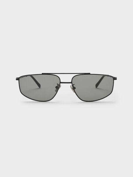 Elowyn Metal-Rim Aviator Sunglasses, Noir, hi-res