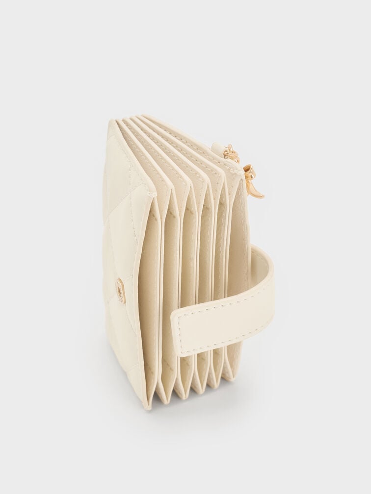 Arrietty Quilted Bow-Heart Charm Belted Card Holder, Cream, hi-res