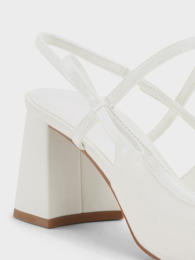 Bow Slingback Mary Jane Pumps, White, hi-res