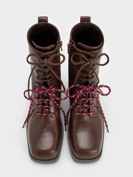 Logan Double-Lace Calf Boots, Dark Brown, hi-res