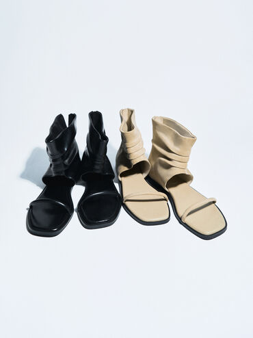 Joplin Ruched Boot Sandals, Black, hi-res