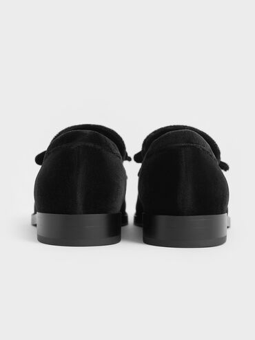 Velvet Bow Loafers, Black Textured, hi-res