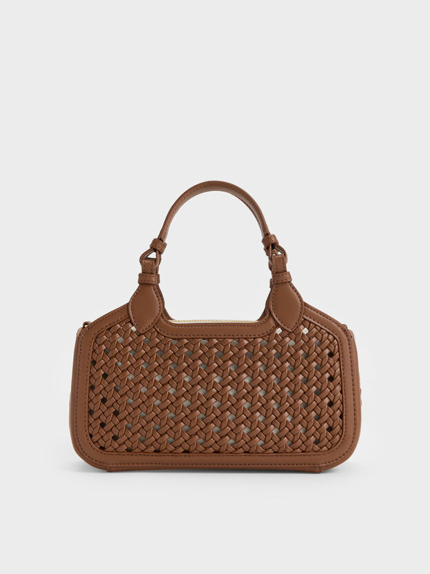 Mini Azure Woven Tote Bag, Chocolate, hi-res