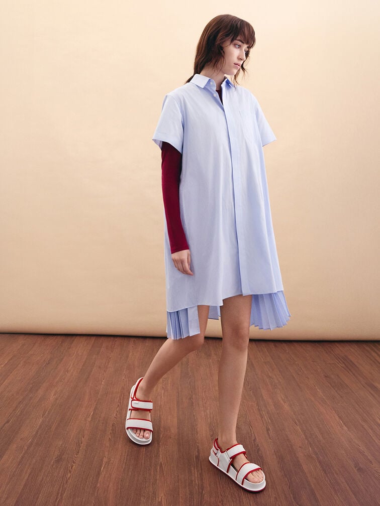 Mesh Contrast-Trim Double-Strap Slingback Sandals, Red, hi-res